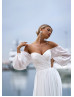 Off Shoulder White Pleated Chiffon Bohemian Beach Wedding Dress